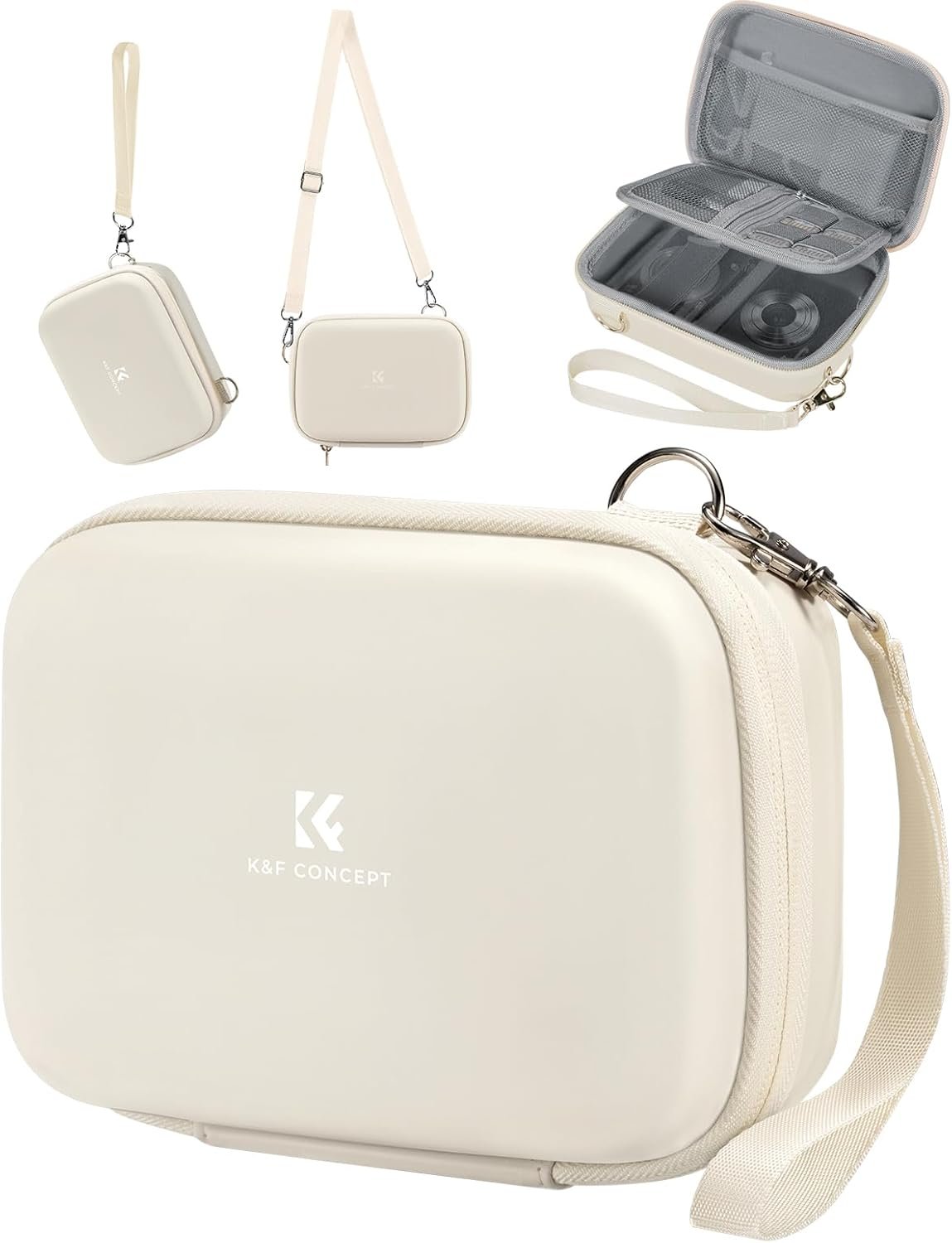 K&F CONCEPT Digital Small Camera Case, Compact Waterproof Small Camera Bag, Lightweight Camera Sling Bag for CCD/Sony DSCW800/DSCW830/Canon PowerShot – Beige