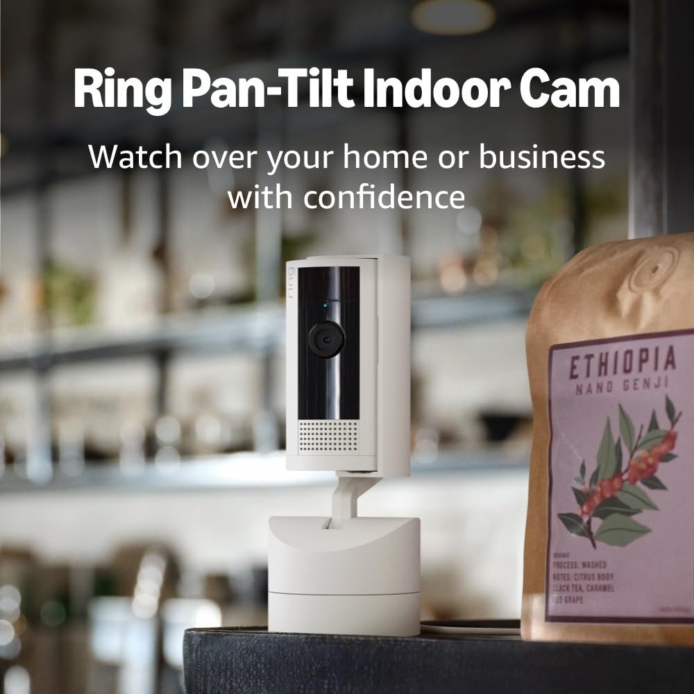 Ring Pan-Tilt Indoor Cam (newest model), See all around your home or business with 360° pan coverage, HD video, plus Two-Way Talk, White