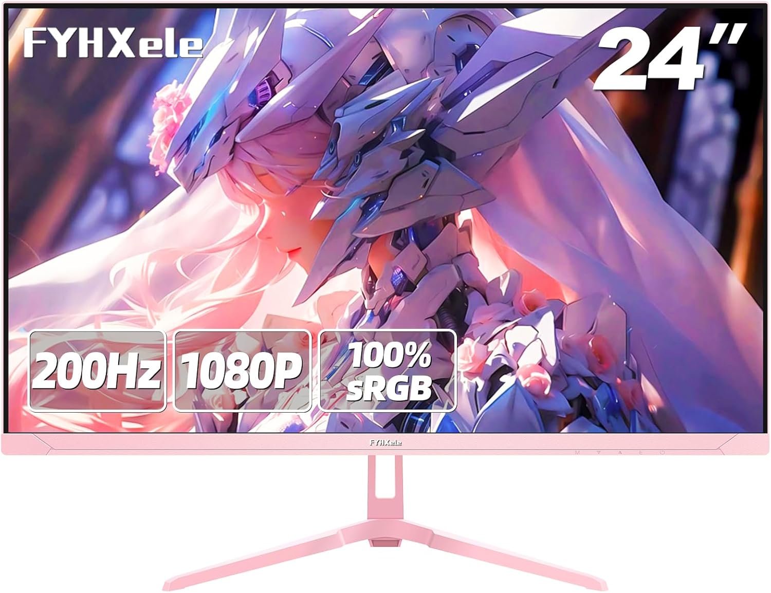 24 inch 200Hz Gaming Monitor, FHD 1080P Fast IPS PC Gaming Monitor, 1ms, freesync, 99% sRGB, USB/DisplayPort/HDMI/Eye Care/VESA Mountable-Pink