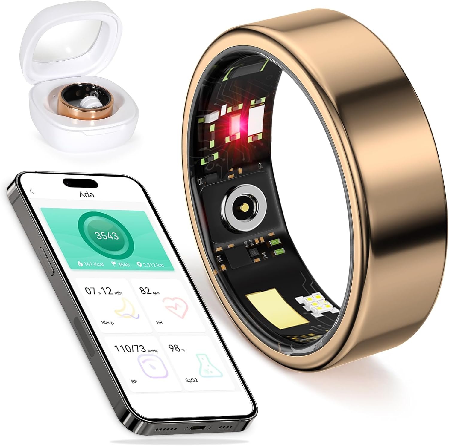 smart ring for women health rings smart ring blood pressure monitor fitness rings for women ring fitness tracker blood pressure ring for men fitness rings Waterproof for iPhone and Android Rose gold 8