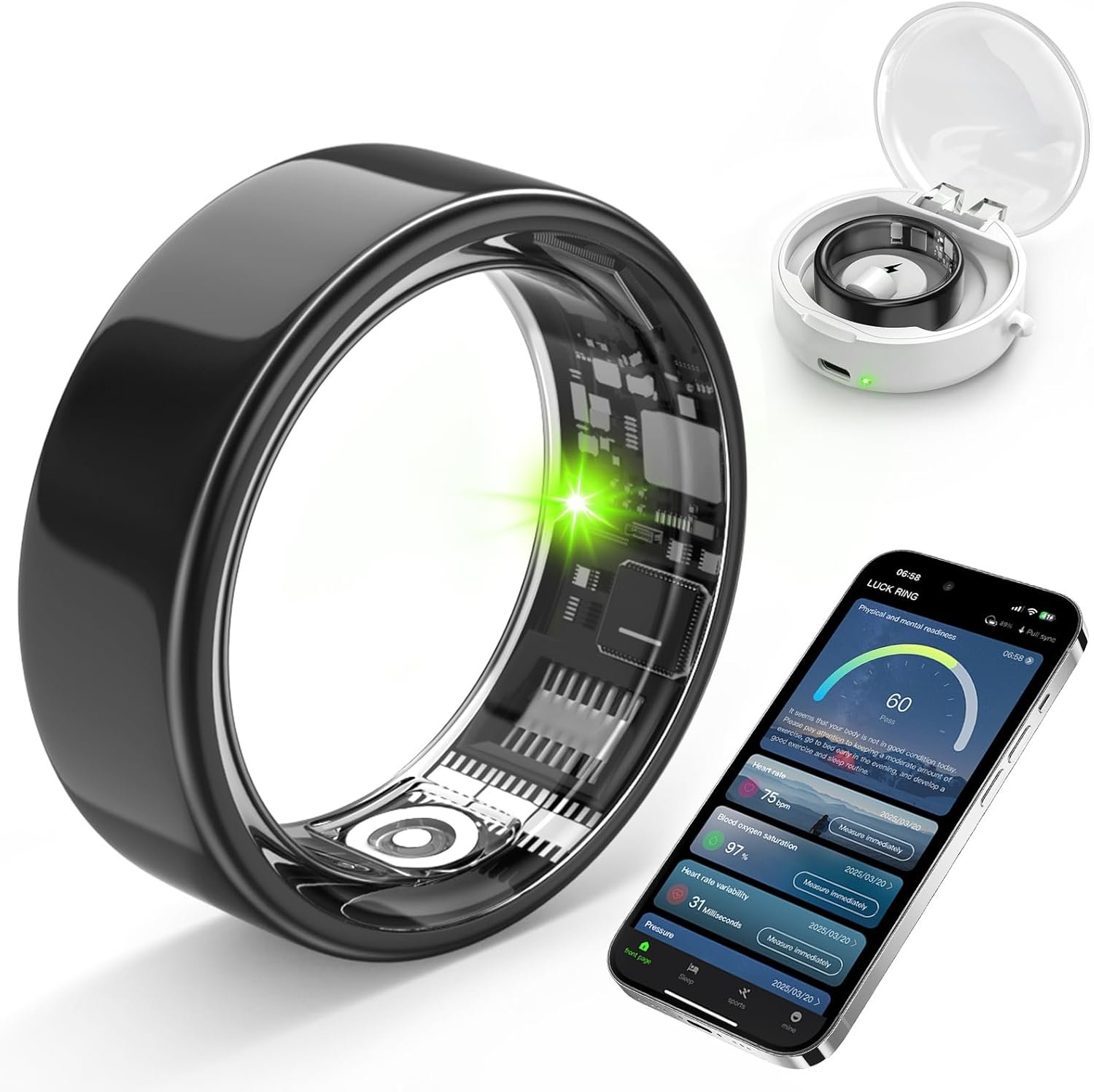 Smart Ring with Sleep Monitoring, Step Counting, Heart Rate, Blood Oxygen for iOS and Android, No Subscription Fee, IP68 Waterproof Health Tracker (Black, 11)