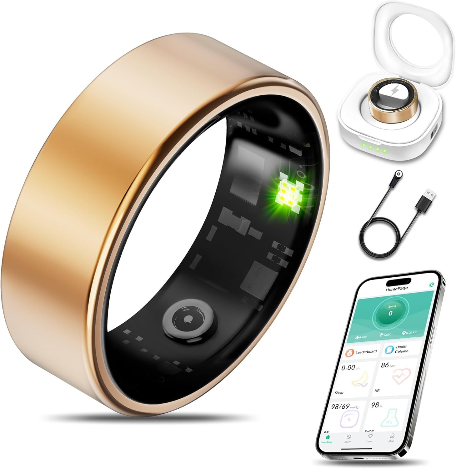 Smart Health Ring for Women Men Fitness Tracker with Heart Rate, Blood Oxygen, Blood Pressure, Sleep Monitoring, Step Counting, IP68 Waterproof for iOS and Android, No APP Fee, Xmas Gifts, Rose Gold 7