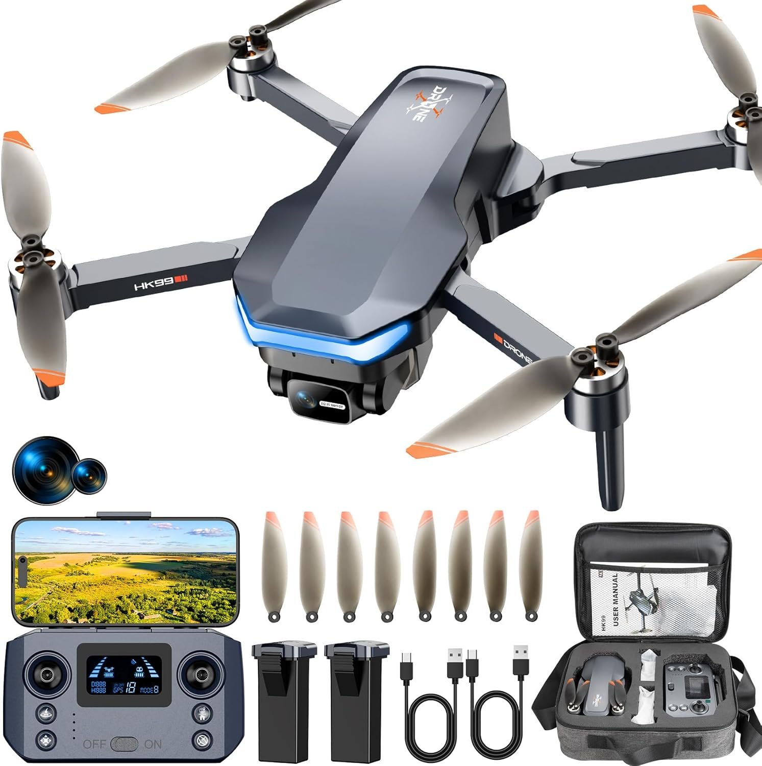 GPS Drone with 4K Camera for Adults, Foldable RC Quadcopter with 1312ft Range Video Transmission, 48 Mins Flight Time, Auto Return, Follow Me, Circle Fly, Waypoint Fly, Gesture Control
