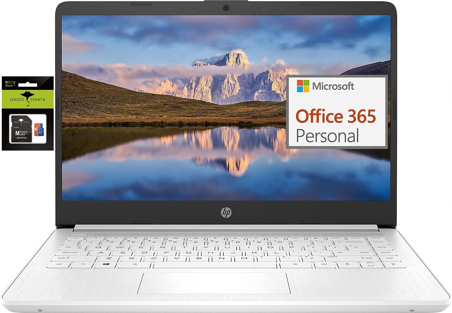 HP 14″ Ultral Light Laptop for Students and Business, Intel Quad-Core, 8GB RAM, 192GB Storage(64GB eMMC+128GB Ghost Manta SD Card), 1 Year Office 365, USB C, Win 11 S