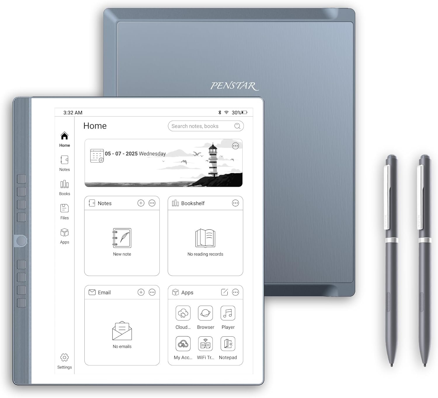 Penstar eNote 2 Paper Tablet Bundle, 10.3-inch Pen Only Writing Tablet, Electronic Notebook Digital Notepad, 300 PPI 4GB 128G E-Ink Reader with Folio Cover & Two B5 Pens