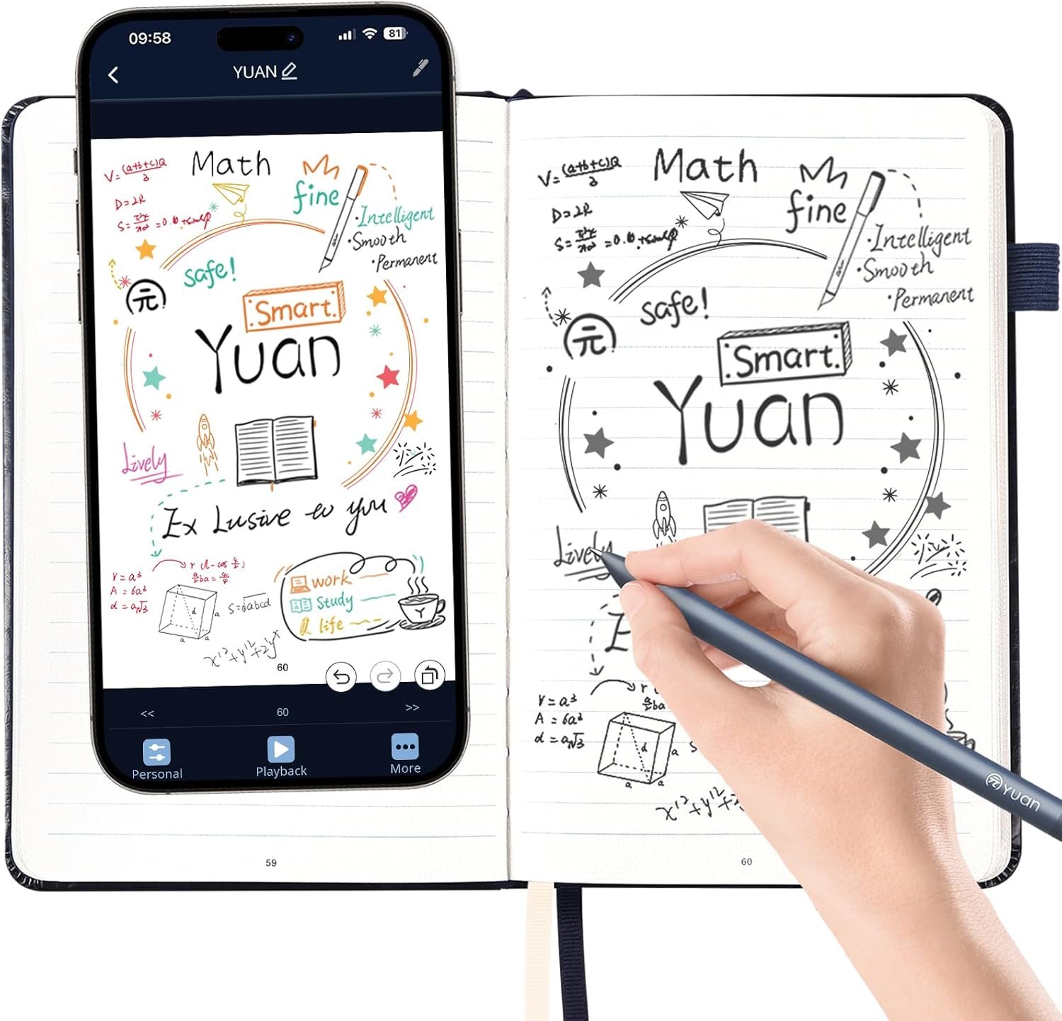 Smart Pen with Real Paper Notebook, Digital Pen for Note Taking, Smart Writing Set, Write on Real Paper with Digital Processing, Smart Digital Notebook as Christmas Gifts, Navy, Storing,Sharing Paper Notes via APP for Android/iOS